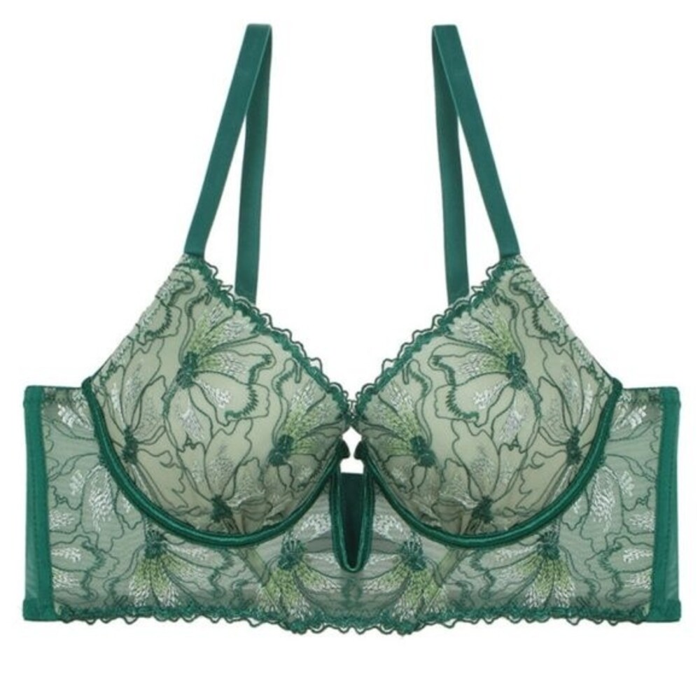 Youmita Green Floral Longline Plunge 34B Bra NWT